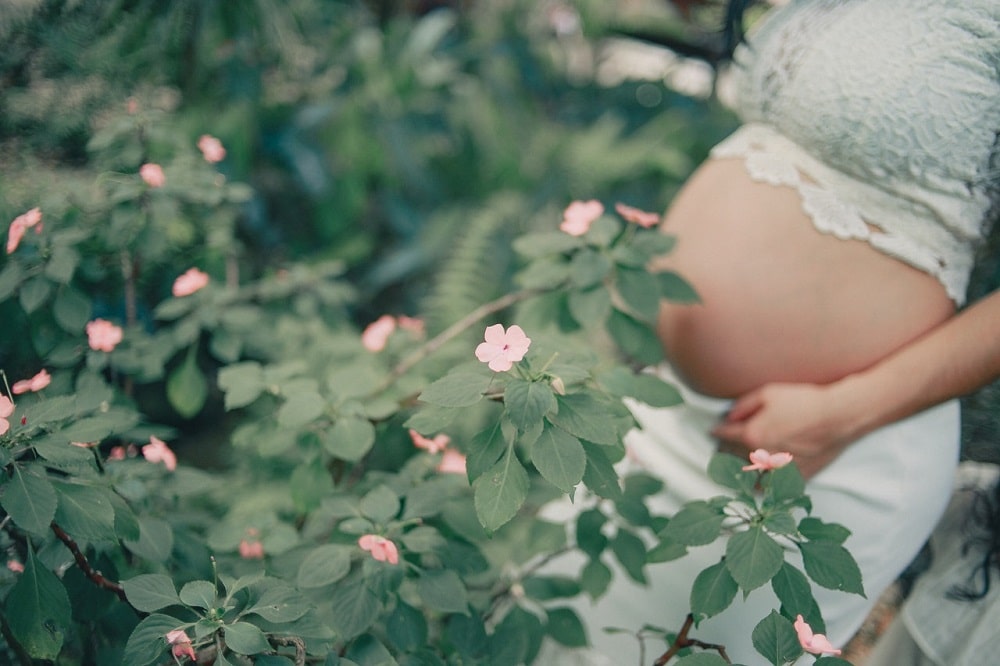 Pink Flowers and a Pregnant Woman